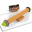 Rolling Pin with 4 Thickness Rings,Wood Stand &Pastry Mat For Baking Dough