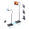 Rolling Tablet Floor Stand with Wheels, Adjustable Aluminum Arm & 360° Rotation, Magnetic Phone Holder with Remote, iPad Floor Stand for Bed, Compatible with 4.7-13" iPad, Phone, Kindle & Tablets