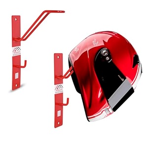 rollyware  open and full face wall mountable multipurpose organizer hook helmet and jacket hanger wall mount helmet hook stand 2 red