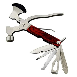 rollyware stainless steel 15 in 1 multipurpose tool kit portable amp heavy duty light weight amp durable emergency pocket multi tool kit suitable as camping multitool axe hammer amp more dark brown