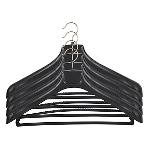rollyware unique design plastic coat hanger with locking bar for clothes wardrobe coat sarees pantsclothes locking bar hanger pack of black 5