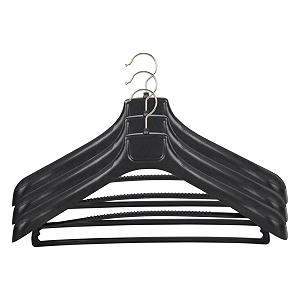 rollyware unique design plastic coat hanger with locking bar for clothes wardrobe coat sarees pantsclothes locking bar hanger pack of black 3