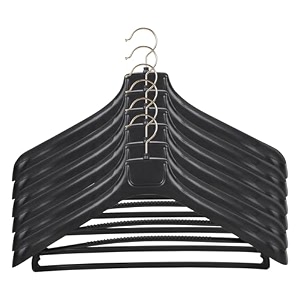 rollyware unique design plastic coat hanger with locking bar for clothes wardrobe coat sarees pantsclothes locking bar hanger pack of black 6