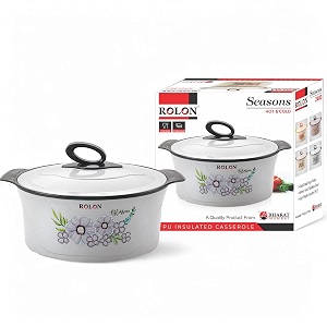 rolon seasons 2000 casserole grey pu insulated hot amp cold food 1500 ml capacity floral design double wall thermoware kitchen serveware food safe stainless steel