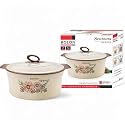 ROLON Seasons 2400 Casserole Brown PU Insulated Hot &amp; Cold Food 1850 ml Capacity Floral Design Double Wall Thermoware Kitchen Serveware Food Safe Stainless Steel