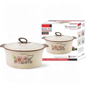 rolon seasons 3200 casserole brown pu insulated hot amp cold food 2600 ml capacity floral design double wall thermoware kitchen serveware food safe stainless steel