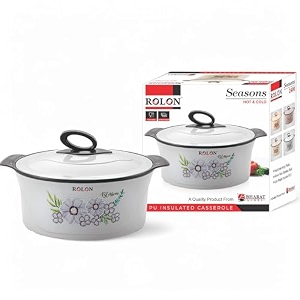 rolon seasons 3200 casserole grey pu insulated hot amp cold food 2600 ml capacity floral design double wall thermoware kitchen serveware food safe stainless steel