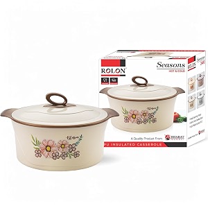 rolon seasons 800 casserole brown pu insulated hot amp cold food 700 ml capacity floral design double wall thermoware kitchen serveware food safe stainless steel