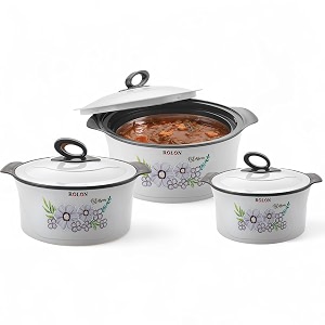 rolon seasons insulated casserole set  700ml 1150ml 1850ml  floral print hot pot with lid  food grade thermoware for kitchen amp serving - grey