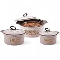 ROLON Seasons Insulated Casserole Set – 700ml, 1150ml, 1850ml – Floral Print Hot Pot with Lid – Food Grade Thermoware for Kitchen &amp; Serving - Muave