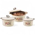 ROLON Seasons Insulated Casserole Set – 700ml, 1150ml, 1850ml – Floral Print Hot Pot with Lid – Food Grade Thermoware for Kitchen &amp; Serving - Brown