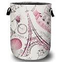 Romantic Paris Eiffel Tower Laundry Basket, Laundry Hamper Collapsible Oxford Cloth with Handle Clothes Storage Bin for Bathroom Laundry Room Bedroom 15.7 X 20 Inch