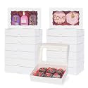 RomanticBaking 100 Pack White 7 x 4 3/8 x 1 1/2inches Cookies Boxes with Window Christmas Bakery Packaging for Macaron Treat Boxes Chocolate Truffle