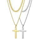 Romass 4Pcs Cross Necklace for Men Teen Boys,Stainless Steel Chains for Men Layered Necklaces Silver Gold Black Pendant Jewelry Box Gifts 18-24 Inches