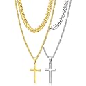 Romass 4Pcs Cross Necklace for Men Teen Boys,Stainless Steel Chains for Men Layered Necklaces Silver Gold Black Pendant Jewelry Box Gifts 18-24 Inches
