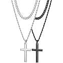 Romass 4Pcs Cross Necklace for Men Teen Boys,Stainless Steel Chains for Men Layered Necklaces Silver Gold Black Pendant Jewelry Box Gifts 18-24 Inches