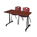 Romig Axis-Pro 48 x 24 in. Mobile T-Base Training Table- Cherry, 2 M Stack Chairs- Burgundy