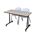 Romig Axis-Pro 48 x 24 in. Mobile T-Base Training Table- Maple, 2 M Stack Chairs- Grey