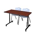 Romig Axis-Pro 48 x 24 in. Mobile T-Base Training Table- Cherry, 2 M Stack Chairs- Grey