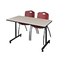 Romig Axis-Pro 48 x 24 in. Mobile T-Base Training Table- Maple, 2 M Stack Chairs- Burgundy