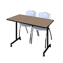 Romig Axis-Pro 48 x 24 in. Mobile T-Base Training Table- Noble Oak, 2 M Stack Chairs- Grey