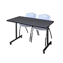 Romig Axis-Pro 48 x 24 in. Mobile T-Base Training Table- Grey, 2 M Stack Chairs- Grey
