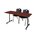 Romig Axis-Pro 66 x 24 in. Mobile T-Base Training Table- Cherry, 2 M Stack Chairs- Black