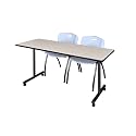 Romig Axis-Pro 60 x 24 in. Mobile T-Base Training Table- Maple, 2 M Stack Chairs- Grey