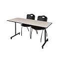 Romig Axis-Pro 60 x 24 in. Mobile T-Base Training Table- Maple, 2 M Stack Chairs- Black