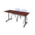 Romig Axis-Pro 60 x 24 in. Mobile T-Base Training Table- Cherry, 2 M Stack Chairs- Grey
