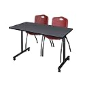 Romig Axis-Pro 48 x 24 in. Mobile T-Base Training Table- Grey, 2 M Stack Chairs- Burgundy