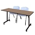 Romig Axis-Pro 60 x 24 in. Mobile T-Base Training Table- Noble Oak, 2 M Stack Chairs- Grey