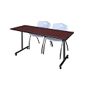 Romig Axis-Pro 66 x 24 in. Mobile T-Base Training Table- Mahogany, 2 M Stack Chairs- Grey