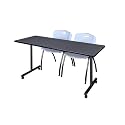 Romig Axis-Pro 60 x 24 in. Mobile T-Base Training Table- Grey, 2 M Stack Chairs- Grey