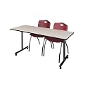 Romig Axis-Pro 66 x 24 in. Mobile T-Base Training Table- Maple, 2 M Stack Chairs- Burgundy