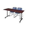 Romig Axis-Pro 66 x 24 in. Mobile T-Base Training Table- Mahogany, 2 M Stack Chairs- Blue