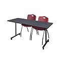 Romig Axis-Pro 66 x 24 in. Mobile T-Base Training Table- Grey, 2 M Stack Chairs- Burgundy