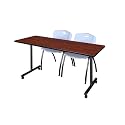 Romig Axis-Pro 66 x 24 in. Mobile T-Base Training Table- Cherry, 2 M Stack Chairs- Grey