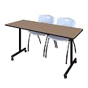 Romig Axis-Pro 66 x 24 in. Mobile T-Base Training Table- Noble Oak, 2 M Stack Chairs- Grey