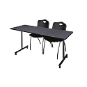 Romig Axis-Pro 66 x 24 in. Mobile T-Base Training Table- Grey, 2 M Stack Chairs- Black