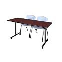 Romig Axis-Pro 72 x 24 in. Mobile T-Base Training Table- Mahogany, 2 M Stack Chairs- Grey
