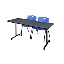 Romig Axis-Pro 72 x 24 in. Mobile T-Base Training Table- Grey, 2 M Stack Chairs- Blue