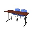Romig Axis-Pro 72 x 24 in. Mobile T-Base Training Table- Cherry, 2 M Stack Chairs- Blue