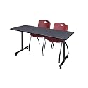 Romig Axis-Pro 72 x 24 in. Mobile T-Base Training Table- Grey, 2 M Stack Chairs- Burgundy