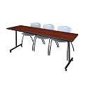 Romig Axis-Pro 84 x 24 in. Mobile T-Base Training Table- Cherry, 2 M Stack Chairs- Grey