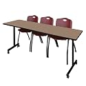 Romig Axis-Pro 84 x 24 in. Mobile T-Base Training Table- Noble Oak, 2 M Stack Chairs- Burgundy