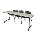 Romig Axis-Pro 84 x 24 in. Mobile T-Base Training Table- Maple, 2 M Stack Chairs- Black