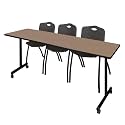 Romig Axis-Pro 84 x 24 in. Mobile T-Base Training Table- Noble Oak, 2 M Stack Chairs- Black