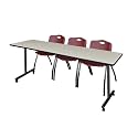 Romig Axis-Pro 84 x 24 in. Mobile T-Base Training Table- Maple, 2 M Stack Chairs- Burgundy