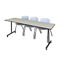 Romig Axis-Pro 84 x 24 in. Mobile T-Base Training Table- Maple, 2 M Stack Chairs- Grey